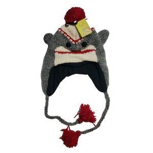 NWT World Market Kids' Wool Monkey Hat Tassels Gray White Black Red Lined Nepal
